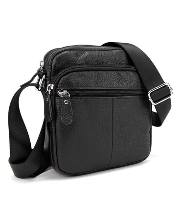 Кожаный компактный мужской мессенджер черный Tiding Bag M56-0080A фото, картинка, изображение