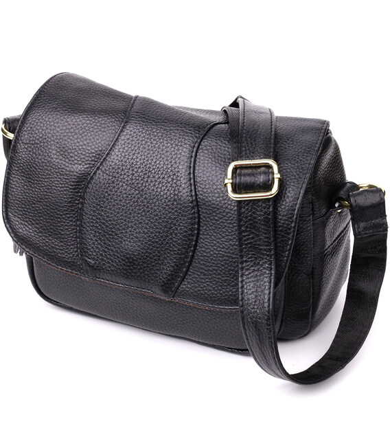 Качественная сумка из натуральной кожи для стильных женщин Vintage 22972 Черный фото, картинка, изображение