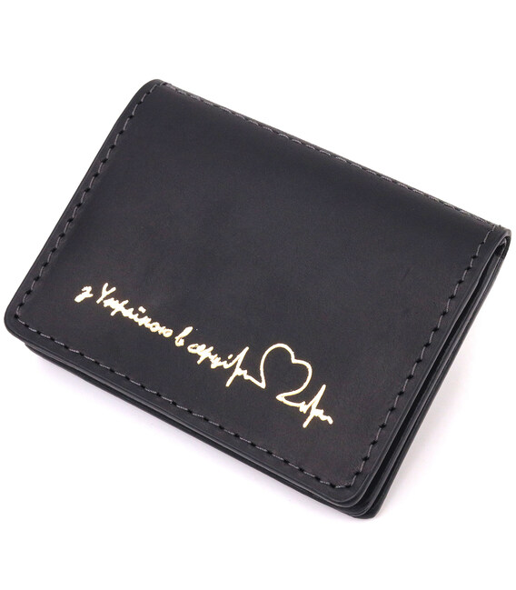 Отличная обложка на автодокументы в винтажной коже Сердце GRANDE PELLE 16708 Черная фото, картинка, изображение