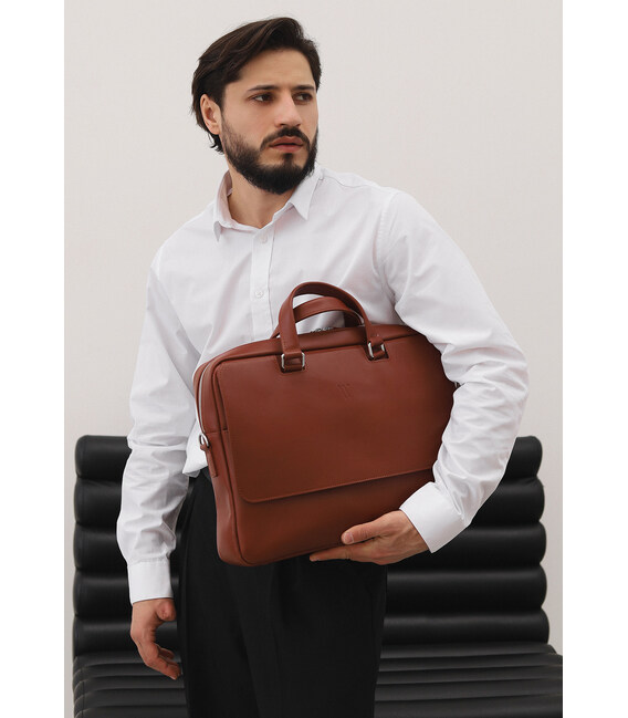 Кожаная сумка для ноутбука Style светло-коричневая фото, картинка, изображение