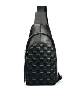 Мужской рюкзак на одно плечо 18х31х6, кожаный слинг, черный