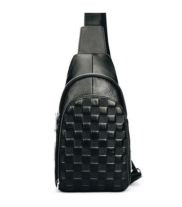 Чоловічий рюкзак на одне плече 18х31х6, шкіряний слінг, чорний картинка, зображення, фото