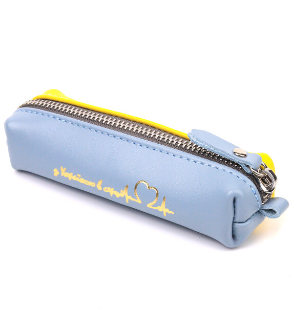 Вместительная кожаная ключница комби двух цветов Сердце GRANDE PELLE 16716 Желто-голубая фото, картинка, изображение