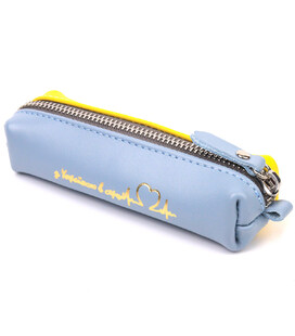 Вместительная кожаная ключница комби двух цветов Сердце GRANDE PELLE 16716 Желто-голубая фото, картинка, изображение