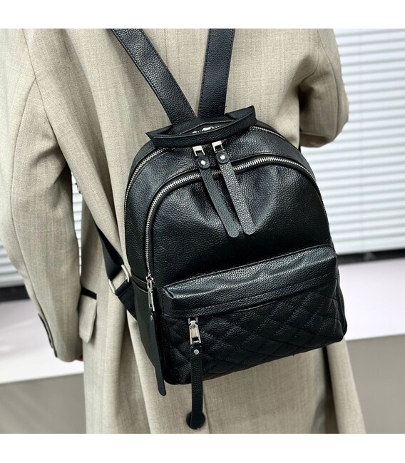 Жіночий шкіряний рюкзак міський 30х23х12, наплічник з натуральної шкіри, чорний картинка, зображення, фото