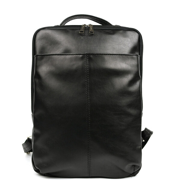 Шкіряний чоловічий рюкзак чорний GA-7281-3md з передньою кишенею на блискавці фото, картинка, изображение