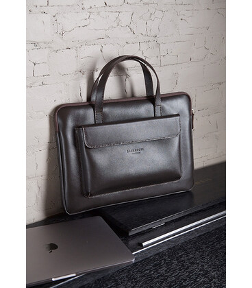 Кожаный чехол (сумка) с ручками и карманом для MacBook 16 Pro Темно-коричневый фото, картинка, изображение