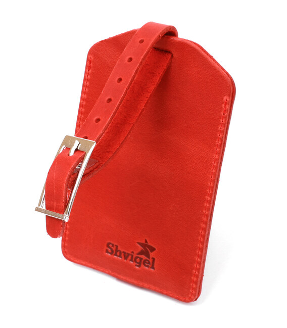 Вінтажна шкіряна бірка на валізу Shvigel 16556 Червоний картинка, зображення, фото