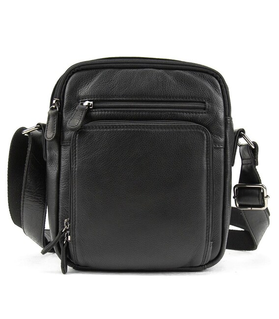 Кожаная сумка через плечо в черном цвете на три отдела Tavinchi R-1730A фото, картинка, изображение