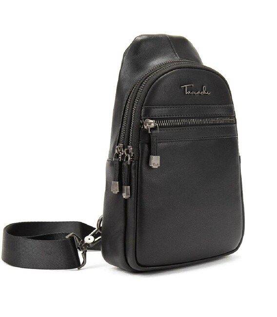Кожаный мужской черный слинг через плечо Tavinchi TV-SM8-830A фото, картинка, изображение