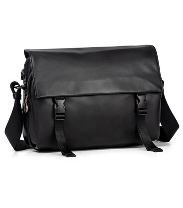 Шкіряна сумка через плече чорна із фастексами велика John McDee JD1105AL картинка, зображення, фото