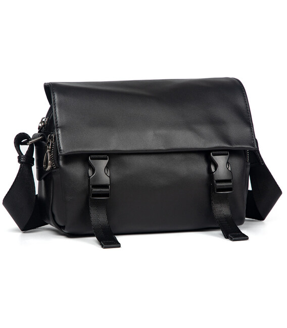 Шкіряна сумка через плече чорна з фастексами середня John McDee JD1105AS фото, картинка, изображение