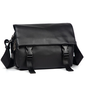 Шкіряна сумка через плече чорна з фастексами середня John McDee JD1105AS фото, картинка, изображение