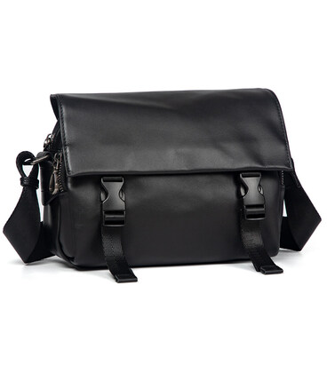 Шкіряна сумка через плече чорна з фастексами середня John McDee JD1105AS фото, картинка, изображение