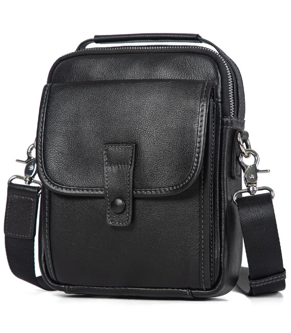 Шкіряна сумка через плече із ручкою чорна John McDee JD1094A картинка, зображення, фото