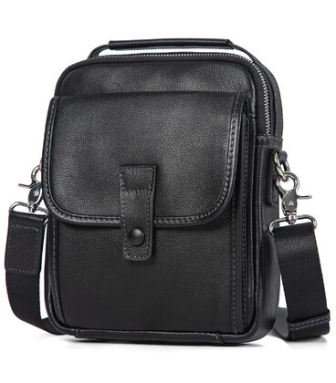 Шкіряна сумка через плече із ручкою чорна John McDee JD1094A картинка, зображення, фото