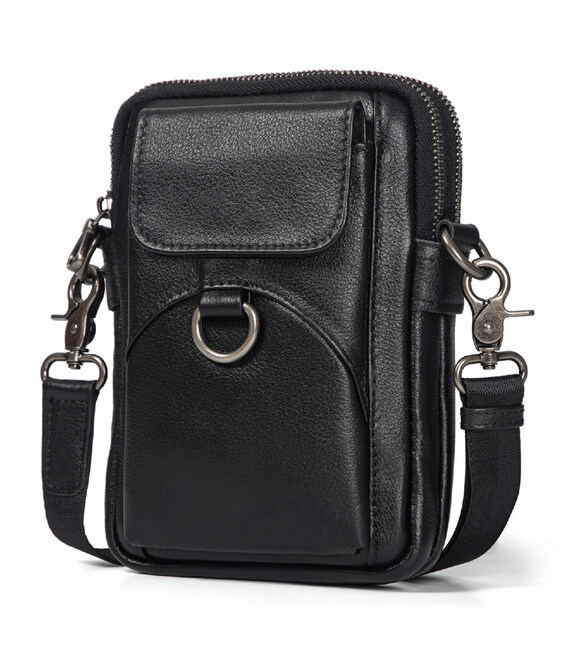 Шкіряна сумка через плече чорна John McDee JD1097A картинка, зображення, фото