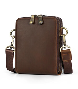 Чоловіча шкіряна сумка через плече месенджер JD1072R коричнева картинка, зображення, фото