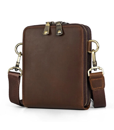 Чоловіча шкіряна сумка через плече месенджер JD1072R коричнева картинка, зображення, фото