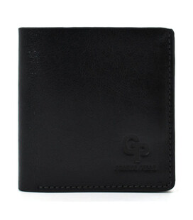 Чоловічий шкіряний портмоне чорний глянсовий Grande Pelle 538610 з монетницею картинка, зображення, фото