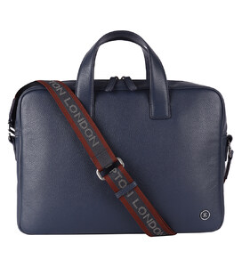 Кожаная сумка для ноутбука 14 Brampton London Maven Navy (Синий) фото, картинка, изображение