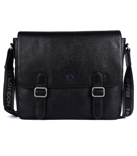 Кожаная сумка мессенджер для ноутбука 14 Brampton London Emissary Black (Черный) фото, картинка, изображение