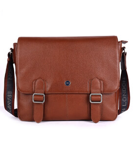 Кожаная сумка мессенджер для ноутбука 14 Brampton London Emissary Tan (Рыжий) фото, картинка, изображение