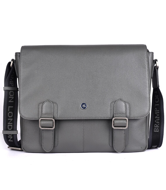 Шкіряна сумка месенджер для ноутбука 14 Brampton London Emissary Grey (Сірий) картинка, зображення, фото
