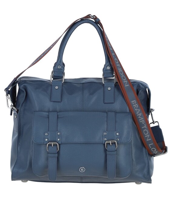 Дорожная кожаная сумка Brampton London Weekender Navy (Синий) фото, картинка, изображение