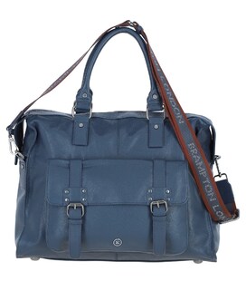 Дорожная кожаная сумка Brampton London Weekender Navy (Синий) фото, картинка, изображение