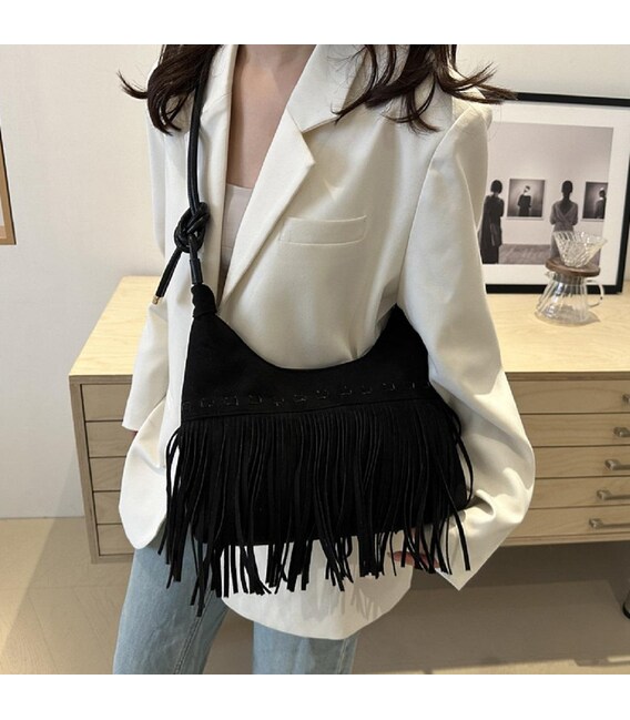 Вместительная замшевая сумка с бахромой Lilly P2-9352A фото, картинка, изображение