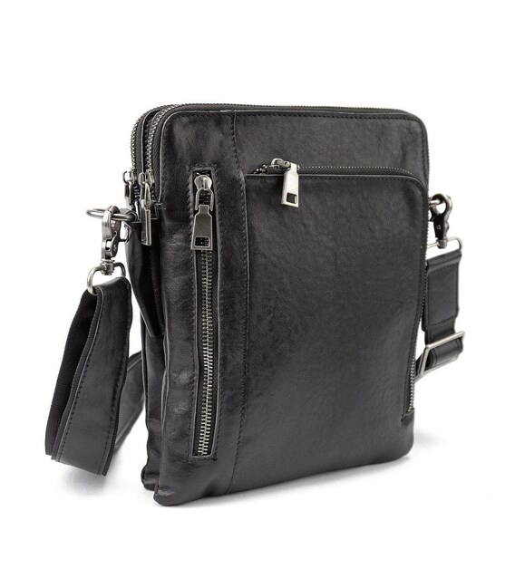 Месенджер класичний чорий в гладкій шкірі Tiding Bag 8009A картинка, зображення, фото