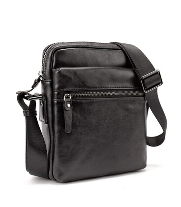 Месенджер класичний в гладкій шкірі чорний Tiding Bag 8717A-1 картинка, зображення, фото