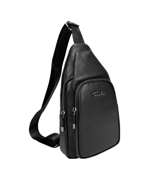 Мужской кожаный черный слинг на плечо Tavinchi TV-SM8-681A-1 фото, картинка, изображение
