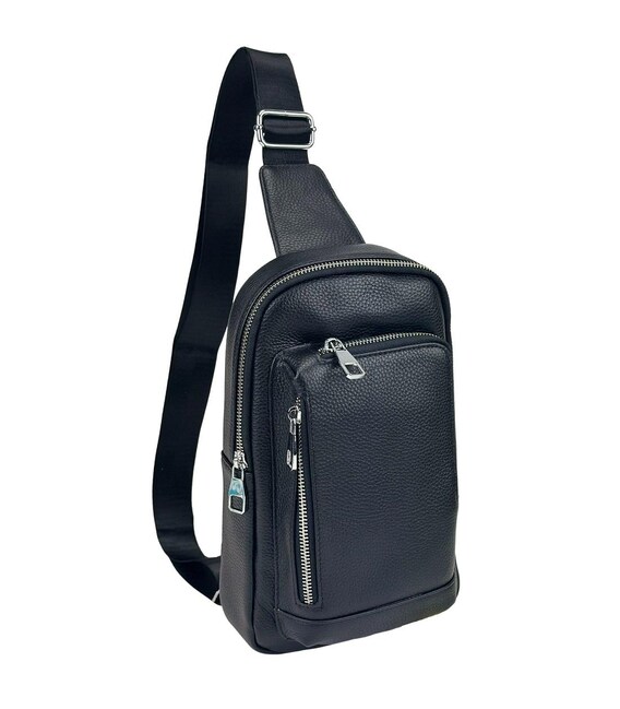 Шкіряний чорний слінг через плече Tiding Bag A25F-250131A картинка, зображення, фото