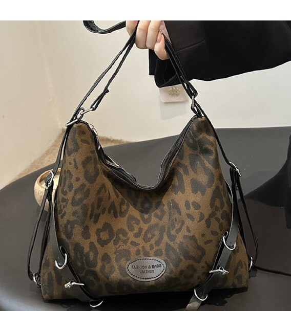 Текстильная вместительная сумка с расцветкой лео коричневого цвета Lilly P4-3116LB фото, картинка, изображение