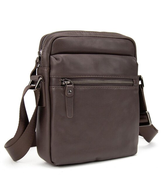 Месенджер класичний в гладкій шкірі коричневий Tiding Bag 8717C фото, картинка, изображение
