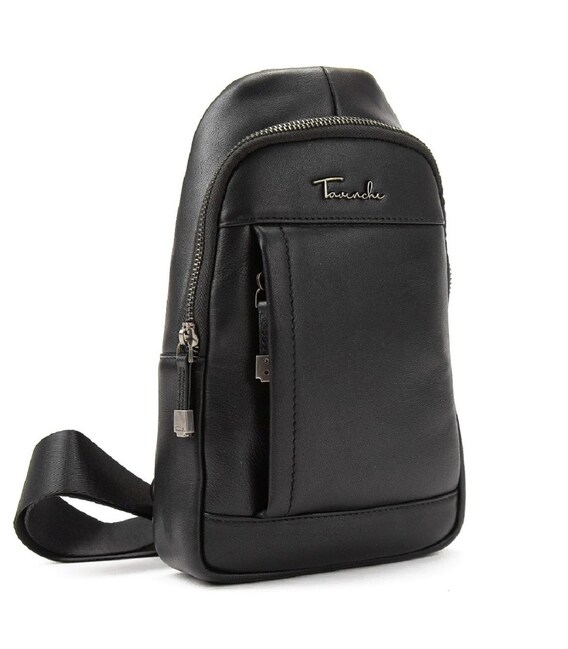 Мужской кожаный черный слинг на плечо Tavinchi TV-827A фото, картинка, изображение