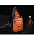 Шкіряний чоловічий рюкзак слінг із ручкою Bull TB555B рудий фото, картинка, изображение