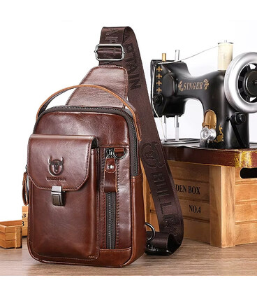 Шкіряний чоловічий рюкзак слінг із ручкою Bull TB555C коричневий фото, картинка, изображение