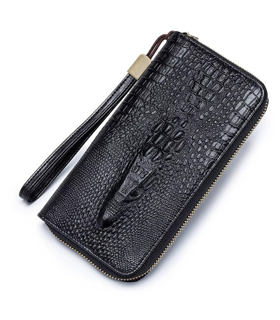 Гаманець логер шкіряний з тисненням рептилія Bull NB040A чорний фото, картинка, изображение