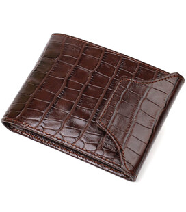 Фактурний чоловічий гаманець з натуральної шкіри з тисненням під крокодила з цікавою застібкою BOND 21990 Коричневий картинка, з