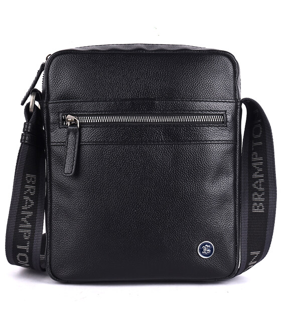 Чоловіча шкіряна сумка через плече Brampton London Crossflow Black (Чорний) картинка, зображення, фото