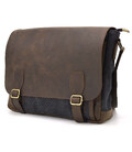 Чоловіча шкіряна сумка через плече з канвасу та шкіри TARWA, RCG-6045-3md фото, картинка, изображение