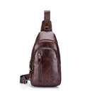 Шкіряна нагрудна сумка слінг на одне плече T1000 BULL коричнева фото, картинка, изображение