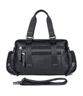 Шкіряна дорожня спортивна сумка через плече чорна John McDee 7420A - картинка, зображення, фото дорожньої сумки