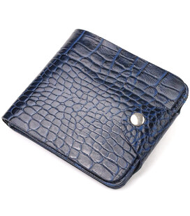 Стильное портмоне для мужчин в два сложения из натуральной фактурной кожи с тиснением под крокодила CANPELLINI 21577 Синее фото,
