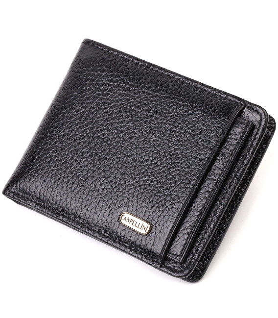 Оригінальний компактний гаманець із вкладишем для посвідчення для чоловіків із натуральної шкіри флотар CANPELLINI 21875 Чорний 