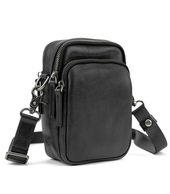 Месенджер маленький шкіряний чорний TIDING BAG 333-1A картинка, зображення, фото