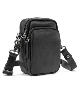 Мессенджер маленький кожаный черный TIDING BAG 333-1A
